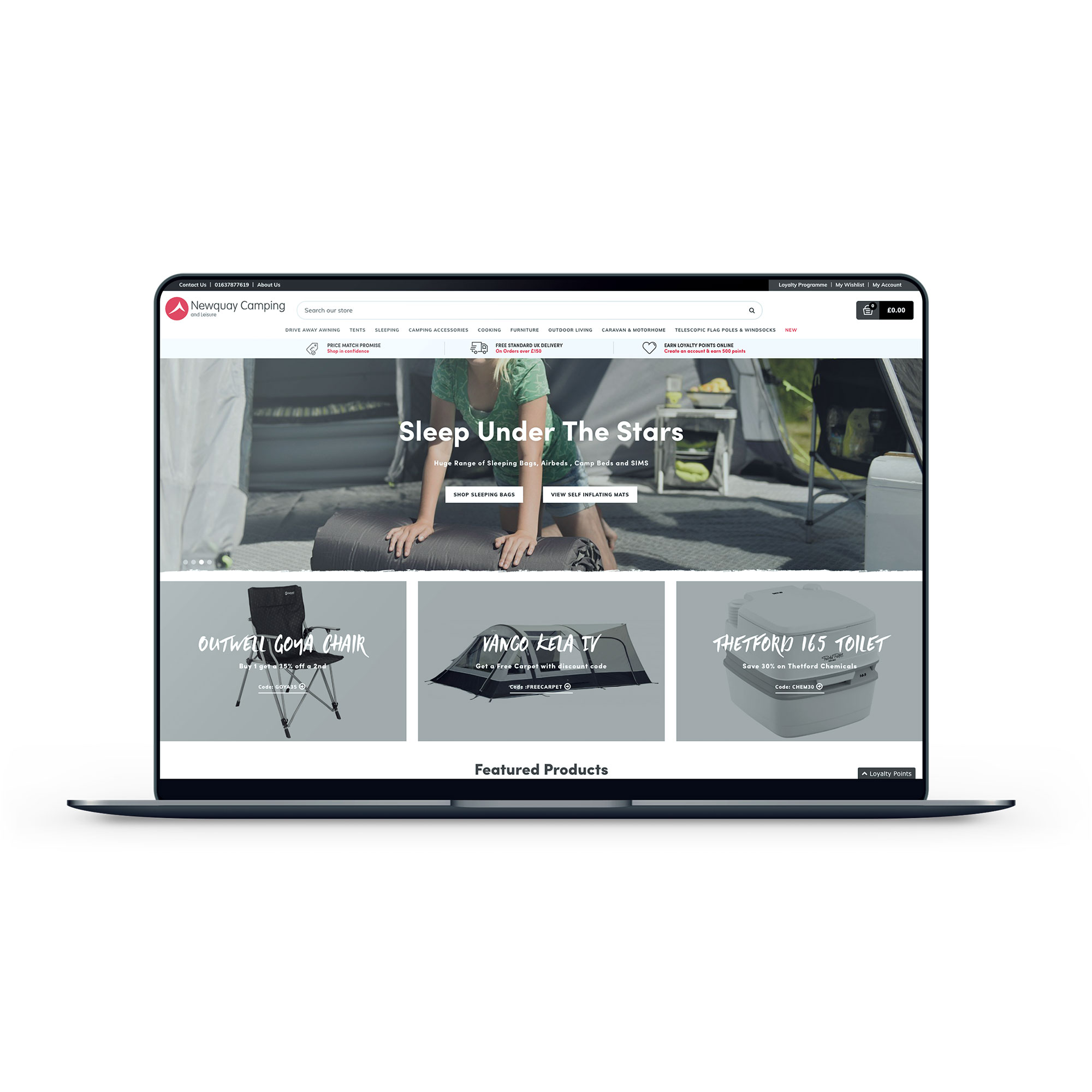 Newquay Camping Shop homepage webdesign portfolio