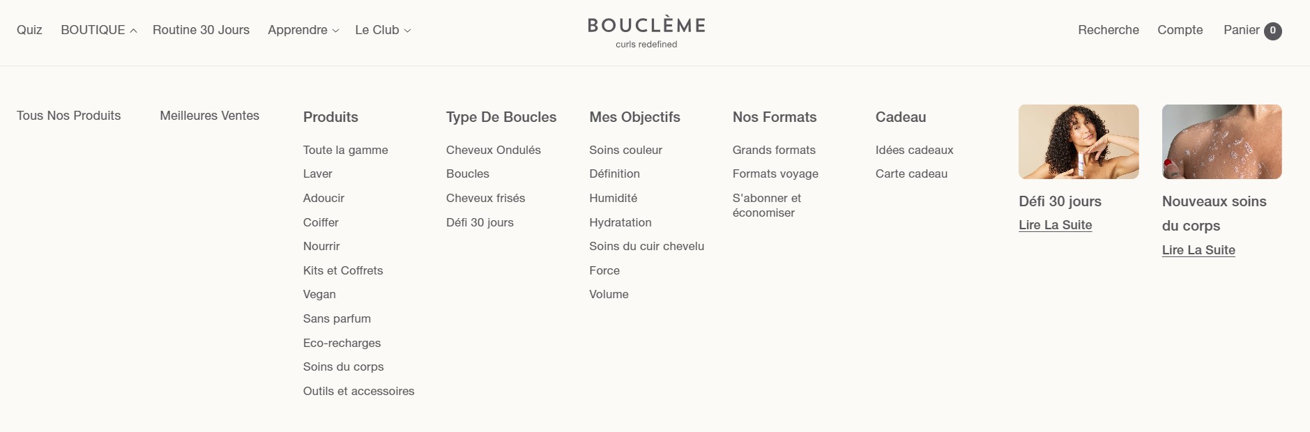 Capture d'écran pour montrer le menu de Boucleme